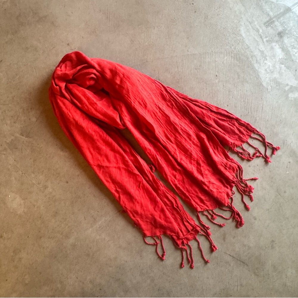 Large Wide Red Women's Woven Scarf with Fringe 72” X 30”